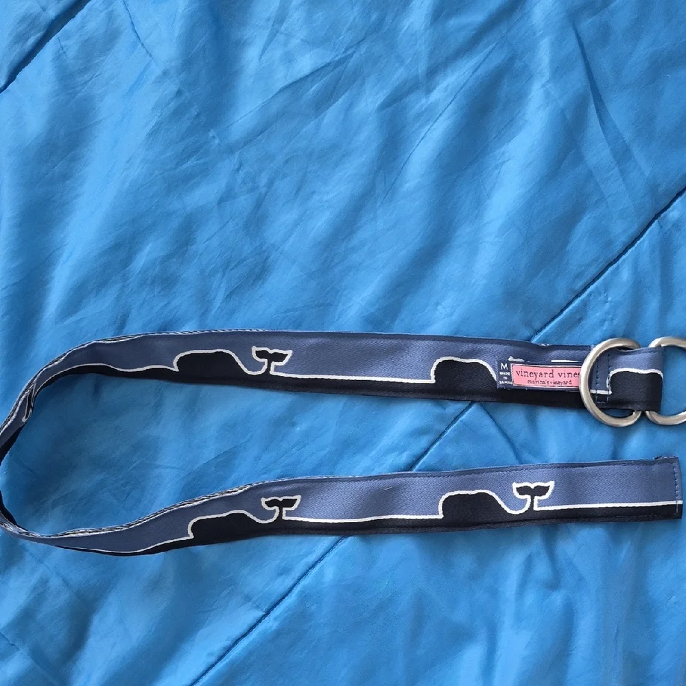 Vineyard Vines Navy Whale Ribbon Belt with Silver D-Rings